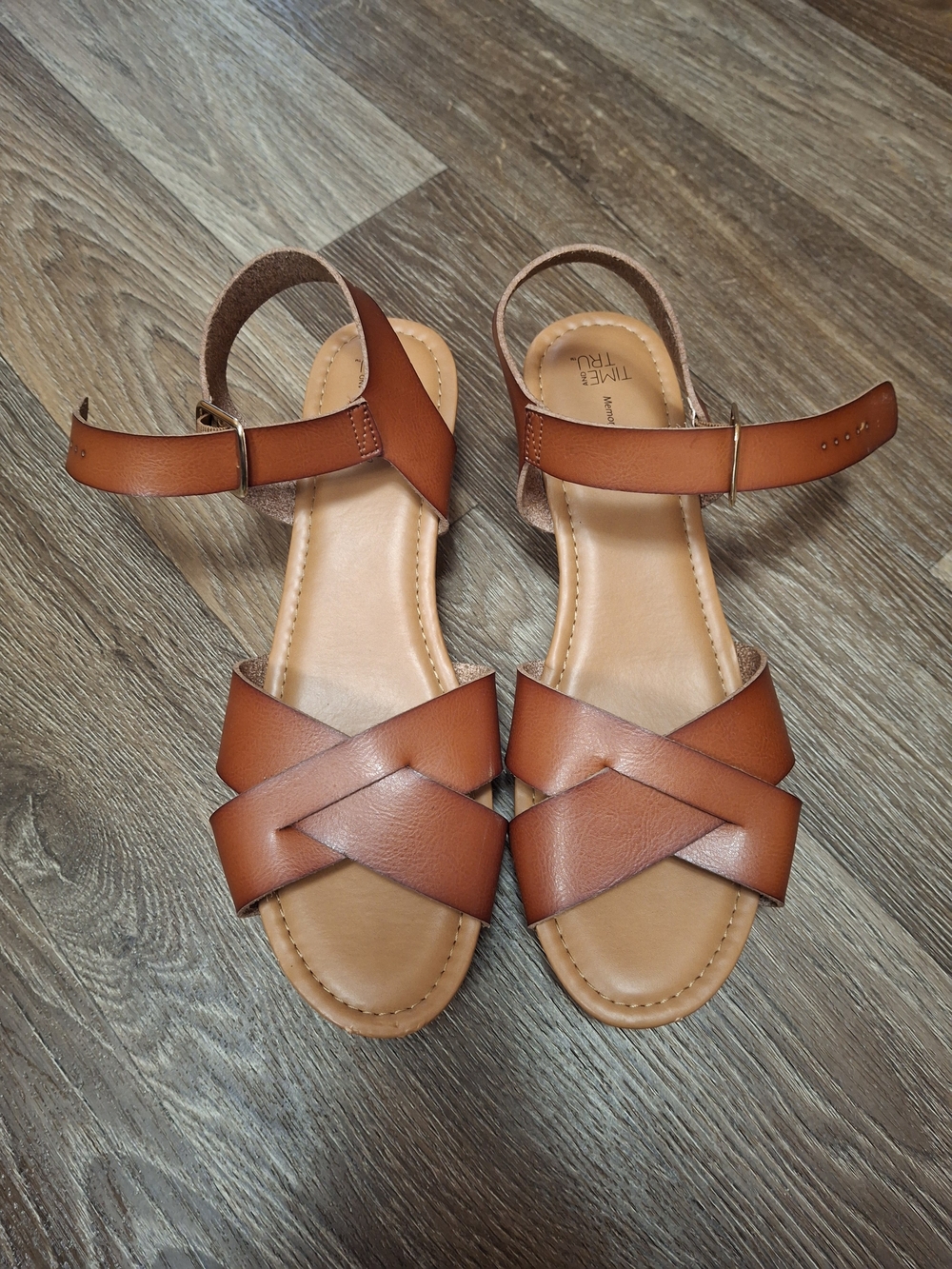 Time and Tru Cognac Crossband Ankle-Strap Sandals